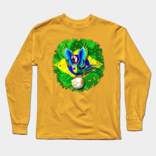 Brazil Macaw with Football / Soccer Ball Long Sleeve T-Shirt